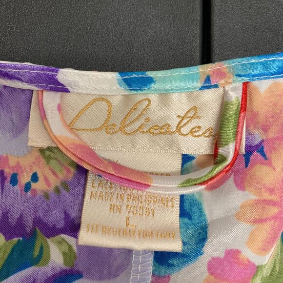 Delicates Trad Wife Satin Floral‎ Lace Trimmed Satin Tie Pockets Robe Large - Picture 9 of 13